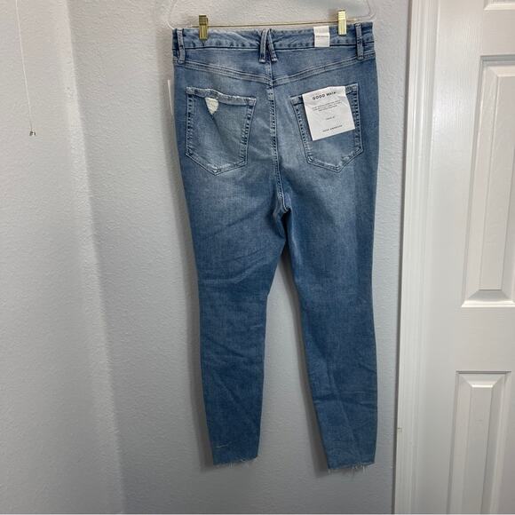 Good American Good Waist Jeans Indigo Distressed Raw Chewed Hem - Picture 11 of 12